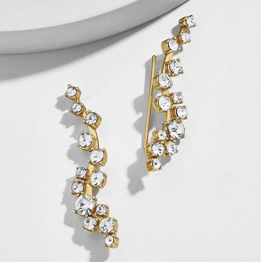 Baublebar Farah Ear Crawlers Earrings Gold Tone Clear Crystal Rhinestone